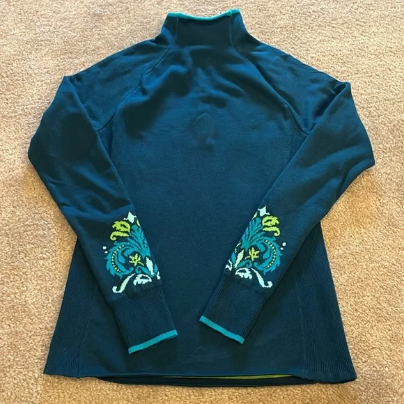 Athleta 1/4 Zip Floral Knit Pullover Sweater
Blue Green with Thumbholes - Size S - Picture 4 of 5